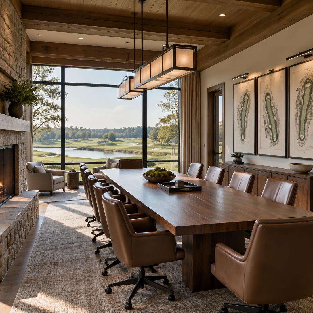 Clubhouse project room overlooking a golf course