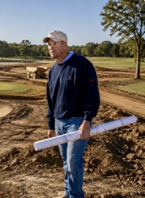 Bob Gibbons walking a golf course under construction